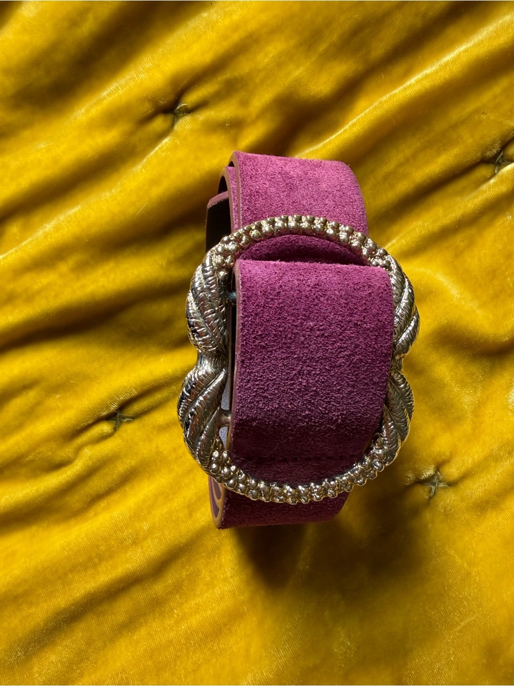 Sezane Plum Suede Belt with Twisted Gold-Tone Buckle - Picture 6 of 7